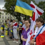 People attend a demonstration against Russia's war on Ukraine, in Vilnius, Lithuania